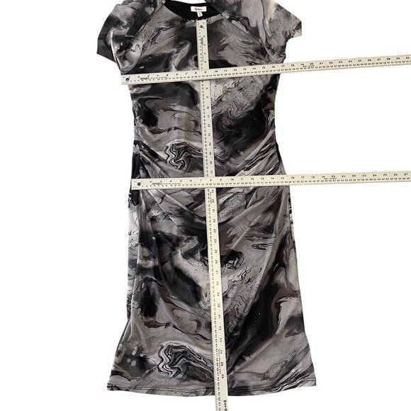 NWT Reitmans sheer Womens Long-Sleeve Ruched Bodycon Dress Black & Gray Marble M - Picture 11 of 13